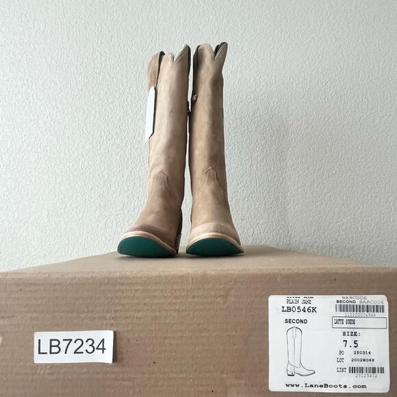 Lane PLAIN JANE Cowboy Boots Womens 7.5 Latte Suede Cowgirl Western Mid Calf - Picture 10 of 11